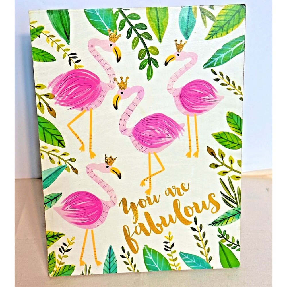 Flamingo Inspirational You Are Fabulous Plaque Sign 8" x 6" Wood Pink Off White